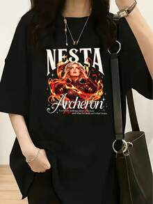 Camiseta unisex de manga corta, SarahJ.MaasFantasíaNovela"ACortedePlataLlamasImpresoGráficoCamiseta-MujeresInformalTripulaciónCuelloCortoMangaSuperior,SuavePoliésterSueltoAjustePrimavera/VeranoModaJugadores esencialeshombre, , , Dazymujer,romwehombres, bohochic,maestrasregalos,camisetaparaconjuntos de mujercon curvasparamu,y2k, - Negro - Ver 6
