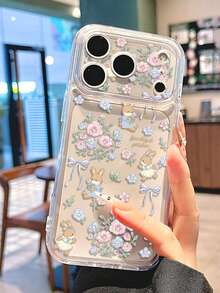 1个优雅花卉蝴蝶结兔子设计手机壳，兼容 17 Pro Max、16 Pro、新款15/14，创意韩式软壳保护套，兼容 13/12/11 - 彩色 - 查看 3