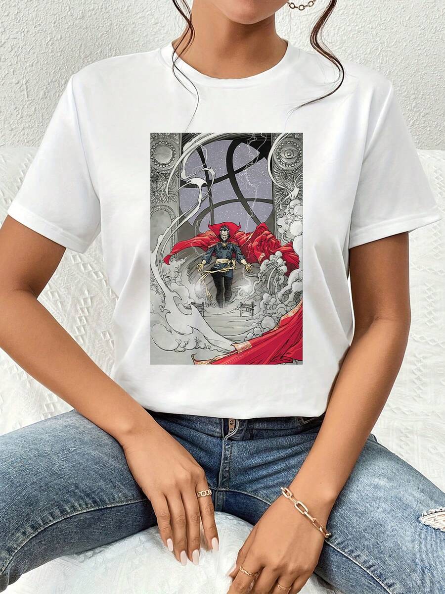 Figura heroica rodeada de energía mística y nubes simbolizando poder interior y sabiduría en el camino de la transformación, camiseta de mujer cómoda y moderna para uso diario - Blanco - Ver 1