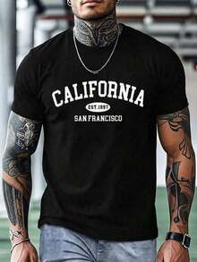 Men's Short-Sleeved T-Shirt With Round Neck And Skull Print, Slim Fit, Casual Men's T-Shirt For Summer - 黑色 - 查看 7