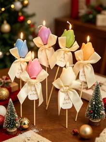 1 Peça Vela de Flor em Espeto de Bambu Requintada, Vela Perfumada de Tulipa e Rosa, Decoração de Buquê de Vela DIY para Casa, Vela de Decoração de Casamento, Vela de Decoração de Jantar Romântico, Vela de Decoração de Cenário, Vela de Decoração de Festa de Aniversário, Vela de Decoração de Halloween, Vela de Decoração de Natal, Decoração de Quarto, Decoração de Casa, Decoração Doméstica - Multicolorido - Visão 10