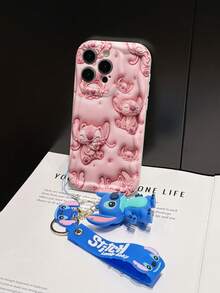 Disney Lilo And Stitch Phone Case : 3D Fluffy Pattern Border Protector Phone Soft Phone Case With A Free Cute Stitch Bracelet Chain Lanyard, Stitch, Lilo, Angel, For Apple 17 Promax 17 Pro 16 15 14 13 12 11 Pro Max XS Max X XR Soft Cover Summer Phone Case - trắng - Xem 5