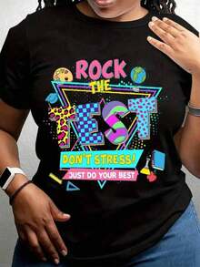 1 Graphic Cotton T-Shirt, Rock The Test T-Shirt, Test Day T-Shirt, Don't Stress T-Shirt, Math Teacher T-Shirt, Motivational T-Shirt For Teachers, Teacher Appreciation, Y2K, T-Shirt, Summer Tops, 180g 100% Cotton. - 黑色 - 查看 9