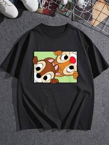 Dos simpáticos personajes de caricatura asomados con expresiones alegres que transmiten diversión y amistad perfecta para un look casual y juvenil camiseta de mujer  cómoda y suave ideal para uso diario - Negro - Ver 3