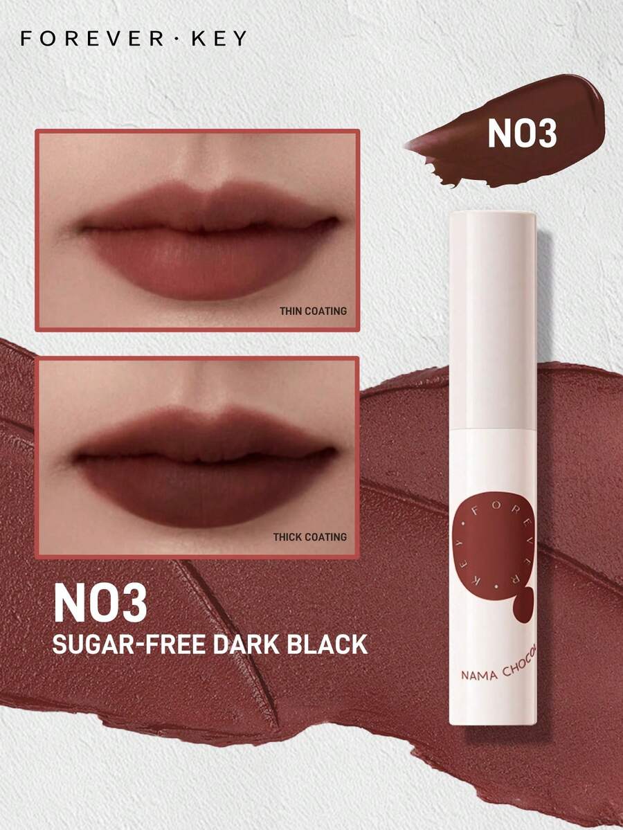 FOREVER KEY Cream Lip Mud Is Waterproof, Long-Lasting And Moisturizing, Cup-Proof With High Color Payoff. Portable For Travel, It Is Popular Among Y2K And Gen Z, An Ideal Gift For Birthdays And Mother's Day. - N03 SUGAR-fREE DARK BLACK - View 1
