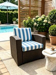 1pc Outdoor Summer Printed Sofa Cushion Cover, Fresh Striped Pattern, All Season Minimalist High Elasticity Dust-Proof Removable & Washable Sofa Slipcover For Living Room & Bedroom - Multicolor - View 7