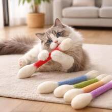 6件套 LED棉签猫薄荷猫玩具，柔软毛绒逗猫棒，耐用耐咬玩具 (B) - 彩色 - 查看 8