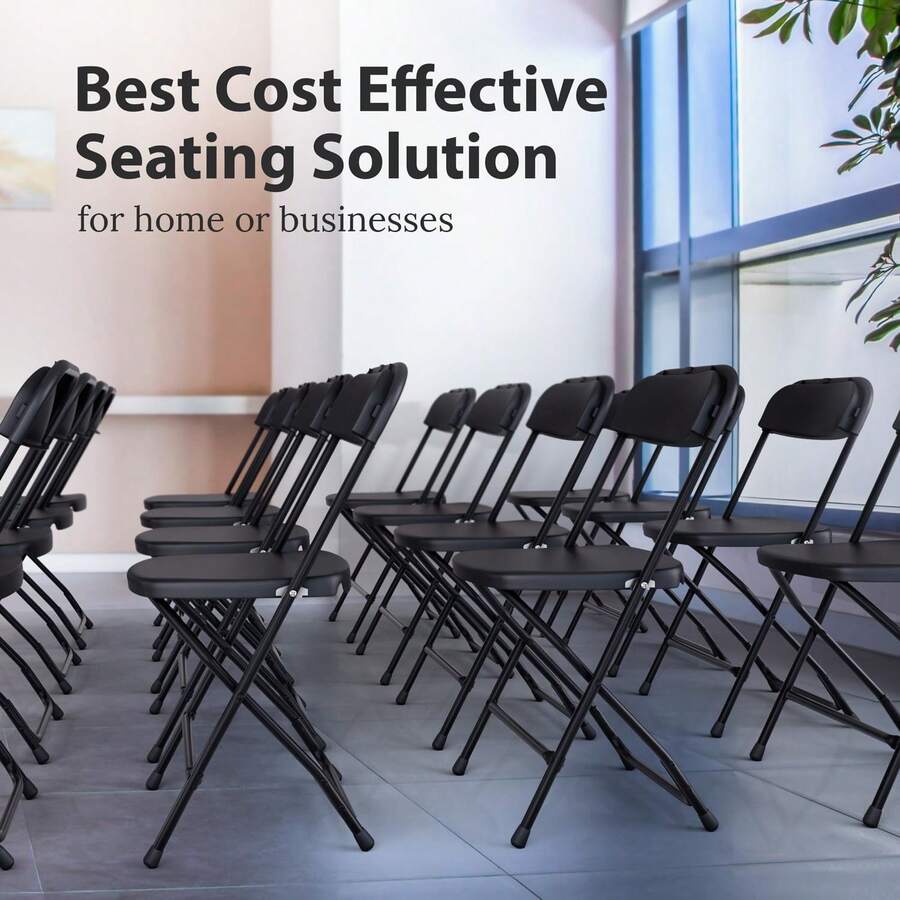 4 PACK White Foldable Plastic Chair | Folding & Stackable | 350 Lbs Capacity Steel Frame Seats For Indoor Outdoor | Commercial Use Events Wedding Party Events Bulk Picnic Kitchen Dining - Black - View 1