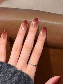 30pcs Gentle Aesthetic Nail Stickers, Nude-Caramel Red Ombre Wear, Maillard Style False Nails, XS, S, M Sizes Included - Multicolor - View 3