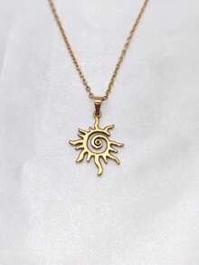 1件复古太阳图腾项链，双色漩涡太阳吊坠项链，不易褪色，适合通勤和约会佩戴 - 太陽 - 查看 6