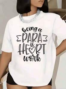 Women's T-Shirt "Being A Paramedic Is A Job Of The Heart" With Graphic Print, Short Sleeve, Round Neck, For Casual Wear For Nurses, Paramedics And Healthcare Workers, 220g - 白色的 - 查看 1