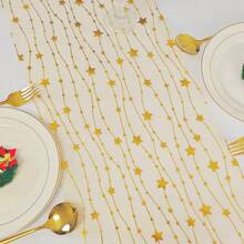 1 Roll Polyester Mesh Gold Starry Table Runner, Decorative Tabletop Cover For Tableware, Elegant Fashion, Simple & Personalized, Durable & Wear-Resistant For Wedding, Birthday, Party Celebration - View 4