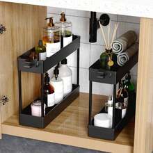 4-Tier Slim Rolling Storage Cart Storage Cart Organizer Rolling Utility Cart, Mobile Shelving Unit Slide Out Storage Shelves For Kitchen Living Room Bathroom Laundry Room & Dressers Outdoor Decor - 黑色 - 查看 8