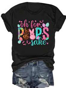 Camiseta de manga corta con cuello redondo y corte holgado 100% algodón para mujer, top informal de uso diario en verano, camiseta de Pascua para mujer, camiseta informal de manga corta con estampado de conejo de Pascua, top suave y ligero con cuello redondo para fiestas de Pascua, salidas familiares y uso diario, conjunto casual de primavera para mujer, disponible en tallas grandes. Camiseta de manga corta con cuello redondo, de algodón puro, de gran tamaño, transpirable, suave y casual. - Negro - Ver 7