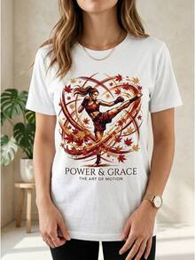 Camiseta Deportiva para Mujer 2026, Estampado "Fuerza y Elegancia" con Hoja de Arce - Blanco - Ver 7