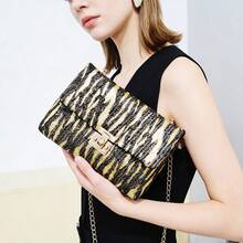Bolso de cadena con solapa con estampado de tigre y lentejuelas, bolso cruzado con cerradura negra y dorada, bolso de gran capacidad para guardar teléfono y lápiz labial, bolso de hombro con cadena desmontable, embrague de lujo con estampado de tigre y lentejuelas, bolso de cadena con estampado de tigre y lentejuelas para discoteca, embrague para espectáculo, bolso cruzado para fiesta - Multicolor - Ver 12