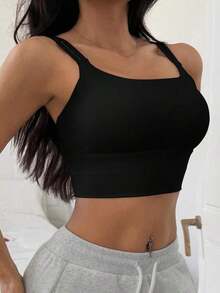 Sujetador deportivo minimalista de unicolor y de peso ligero que da forma para mujeres - Negro - Ver 6