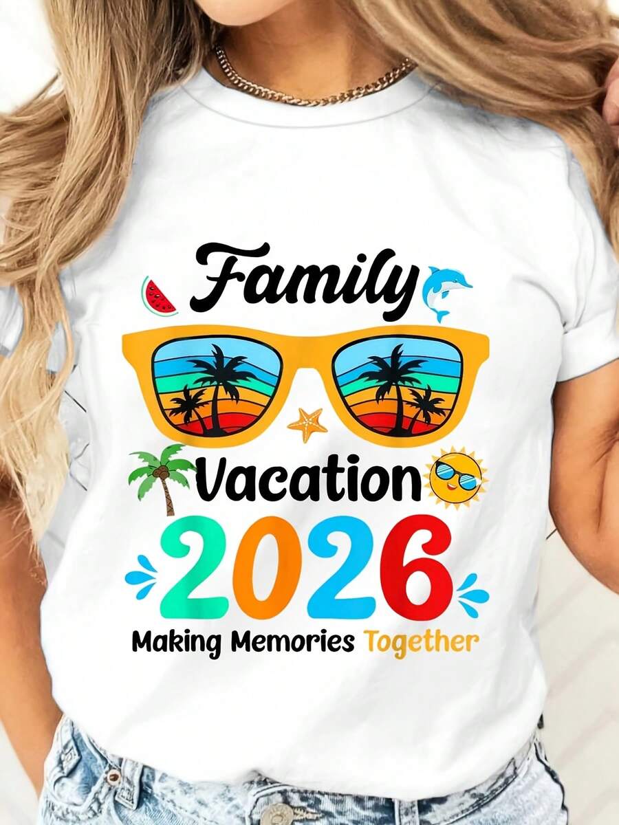 T Shirt Family Vacation 2026 Making Memories Together Tropical Sunglasses Palm Tree Design Summer Holiday Travel Theme For Family Getaway Beach Trip Outing 220g - White - View 1