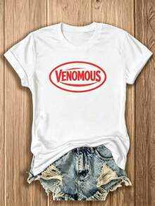 Double Sided Graphic Women's T-Shirt, Red Venomous Snake Floral Print, Classic Americana 100% Cotton Unisex Tee, Casual Everyday Summer Top - 白色 - 查看 2