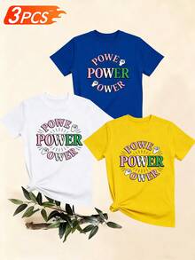 Women's T-Shirts, Women's T-Shirts, Casual One-Piece T-Shirt With Letter Print And Cuff, Short-Sleeved Top With Round Neck, Comfortable And Breathable Women's Clothing For Summer, Fashionable And Unique. - 1件白色隨機圖案 - 查看 6