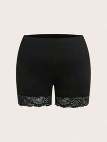 2 piezas Leggings básicos casuales de unicolor para mujer de talla grande, aptos para el verano - Negro - Ver 3