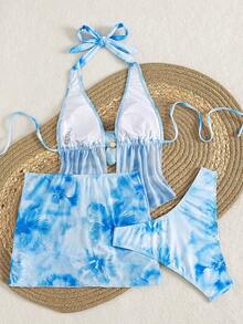 Conjunto de bikini sexy con tirantes de espagueti y estampado aleatorio para mujeres 2026, conjunto de verano, elegante, Día de San Valentín, playa, vacaciones, casual, único - Multicolor 9 - Ver 2