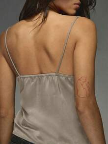 Top de satén con escote en V, tirantes finos, estilo elegante de camiseta, para primavera y verano - Gris - Ver 7