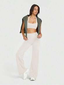 de pantalones anchos de yoga de unicolor y holgados para mujeres, cómodos y versátiles, adecuados para correr, fitness y deportes de yoga - Albaricoque - Ver 6