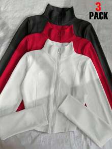 Chaqueta delgada de terciopelo negro para mujer, chaqueta de manga larga con cierre de cremallera de estilo casual y ajuste ceñido para el otoño - Multicolor 7 - Ver 8