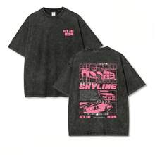 Vintage Graphic T-Shirt With GT3 RS Supercar Design, Acid Wash, Retro Street Racing Style, Unisex, Loose Fit, Premium Soft Organic Cotton, Crew Neck, Short Sleeve, Classic Style For Race Days, Urban Clothing For Autumn Outdoor Gatherings. - 黑色 - 查看 5