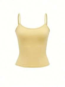Top de lencería de moda para mujer  y camiseta sin mangas de rayas de primavera/verano con cuello redondo y ajuste casual, adecuada para vacaciones en la playa y uso casual diario - Amarillo - Ver 3