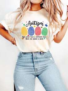 Autism Awareness T-Shirt, Neurodiversity Crew Neck T-Shirt, Special Education Teacher T-Shirt, Autism Acceptance T-Shirt, Gift For Special Education Teachers, One-Piece Short Sleeve Printed T-Shirt - 多色 2 - 查看 4