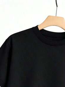 Camiseta de estilo casual para mujer, de talla grande, con estampado floral y de letras, tela suave, corte holgado, cuello redondo, mangas cortas, adecuada para primavera y verano, ideal para uso diario, combinable. - Negro - Ver 8