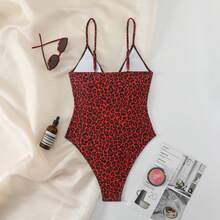 Traje de baño de una pieza con estampado de leopardo sexy. - estampado de leopardo naranja - Ver 4