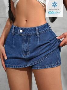 Tall Minifalda vaquera ultracorta, de moda para el verano - Azul lavado oscuro 3 - Ver 9