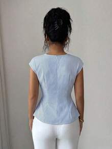de primavera para mujer para exteriores, adecuado para Año Nuevo, Día de San Valentín, Pascua, Día de la Madre, fiesta de Oriente Medio, boda, elegante vacación romántica francesa, lugar de trabajo, vestido de cuello barco con cintura rec - Azul y blanco - Ver 2