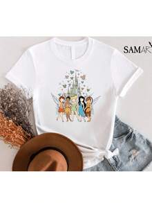Cinco Hadas Adornando Un Castillo De Fantasía Con Alas Delicadas Y Detalles Mágicos Camiseta De Mujer Expresa Belleza Y Aventura Con Este Diseño Encantador En Algodón Suave - blanco - Ver 6
