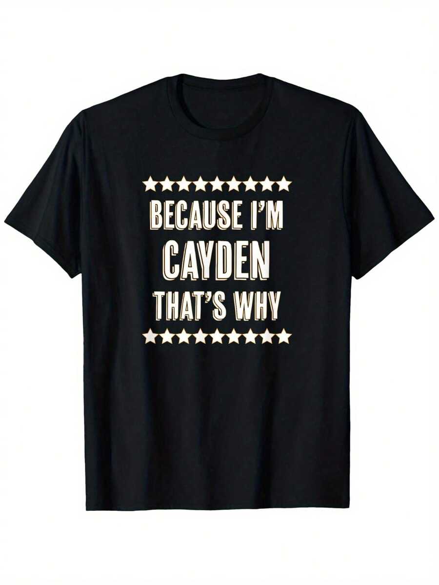 Porque soy Cayden, por eso es un regalo divertido - Camiseta unisex de corte holgado, 100% algodón, manga corta, negra con estampado geométrico dorado, tallas S-XXXL, ropa unisex con diseño humorístico, lavable a máquina. - Negro - Ver 1