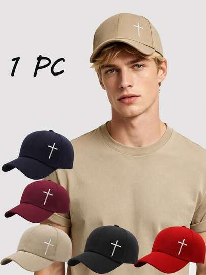 1Piece Men Cross Embroidered Baseball Cap Mesh Hat Outdoor Adjustable Sunscreen Leisure Hat Spring Autumn Travel Tourism Beach Vacation