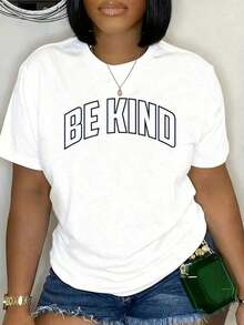 Camiseta de manga corta con cuello redondo y corte holgado 100% algodón para mujer, top informal de uso diario en verano, camiseta con estampado gráfico "Be Kind", camiseta estampada para mujer, top blanco, camisetas estampadas elegantes, ropa de estilo urbano, nuevos estilos de primavera y otoño, camisetas estampadas a la moda, camisetas para uso diario cómodo en verano y otoño, camiseta de manga corta con cuello redondo de algodón puro, top básico suave e informal, 100% algodón. - Blanco - Ver 6