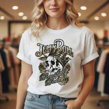 Jelly Roll Women's "Beautifully Broken" Graphic Print Cotton T-Shirt, Short Sleeve, Round Neck, Casual Style, Vintage Skull And Rose Design, Music Inspired Fashion, Comfortable For Everyday Wear, Suitable For Spring, Summer And Autumn. - 白色 - 查看 7