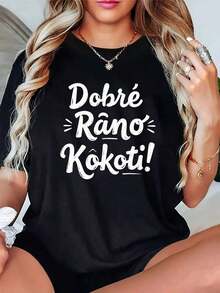 SummerCamiseta Divertida para Mujeres - Estampado "Buenos Días, Insulto" con Texto "Dobre ráno, kócoti!" - Top Azul Cómodo y Casual - Regalo de Humor en Checo para Uso Diario y Entusiastas de la Cultura ChecaFashion All-match Women's Short Sleeve T-shirt, Basic Style for Inner & Outer Wear - Blanco - Ver 7
