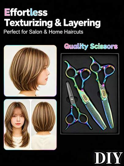[German 1.4116 Steel Haircutting Scissors | 30 Years Craftsmanship | FDA Certified Beauty Tool | Non-Slip Textured Handle | Cross-Border Hot Seller Fast Delivery] 6-Inch Hair Cutting Scissors Set - Flat Scissors + Thinning Scissors, Professional Hairdresser Salon Barber Shears, Premium Stainless Steel Coated Haircutting Scissors, Hairdressing Scissors 6-Inch Flat + Thinning Scissors, Professional Home Use Pet Grooming Scissors Set