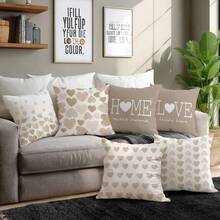MEMNUN 6pcs Milk Tea Watercolor Gradient Bow Tie Illustration "Home Sweet Home & Love Lives Here" Inspirational Quotes Printed Pillow Case Covers, Made Of Polyester Fabric, Single-Sided Printing, Suitable For Home Decor, Living Room Sofa Cushions, Gifts, Available In 17.7*17.7in(45*45cm)/19.69*19.69in(50*50cm)/15.75*15.75in(40*40cm) - Multicolor - View 8