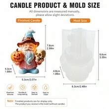 Moule à bougie de nain d'Halloween, moule à bougie en silicone de nain sorcier squelette de citrouille DIY, moule à ornement en gypse en forme de nain sorcier gaufré, artisanat de décoration pour la maison et les fêtes d'Halloween, sélection de cadeaux uniques d'Halloween - A - Voir 2