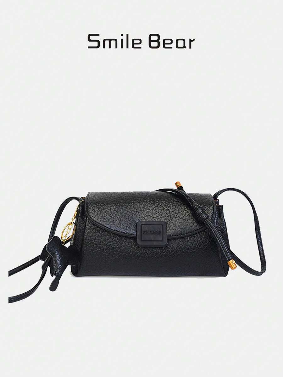 Minimalist Flap Shoulder Bag, Compact Crossbody Purse With Decorative Knot Detail For Everyday & Commute
