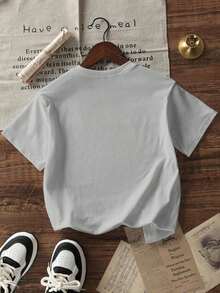 Women's Short-Sleeved T-Shirt With A Round Neck And Simple Slogan Print, Casual Summer Style, Loose Fit, Ideal For Everyday Wear And Holidays. Women's T-Shirt. White - 淺灰色 2 - 查看 5