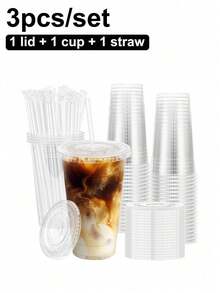 90/60/30pcs 600ml Disposable Transparent Plastic Cups With Lids & Straws, Suitable For Iced Coffee, Smoothies And Slushies - View 5