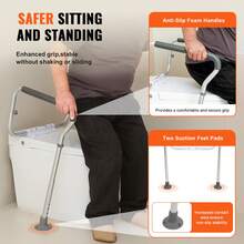 VEVOR Toilet Safety Rail, Bathroom Toilet Seat Frame, Adjustable Width & Height Fit Most Toilets, Supports 136 Kg, Toilet Handles Grab Bars With Padded Armrests For Handicap, Disabled, Seniors - 2-Leg - 查看 4