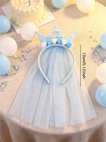 1pc Blue Crown "Happy Birthday" Headband, Suitable For Girls, Floral Hair Accessory, Fashion Hair Hoop, Party Favor & Beach Essential Gift - Blue - View 4